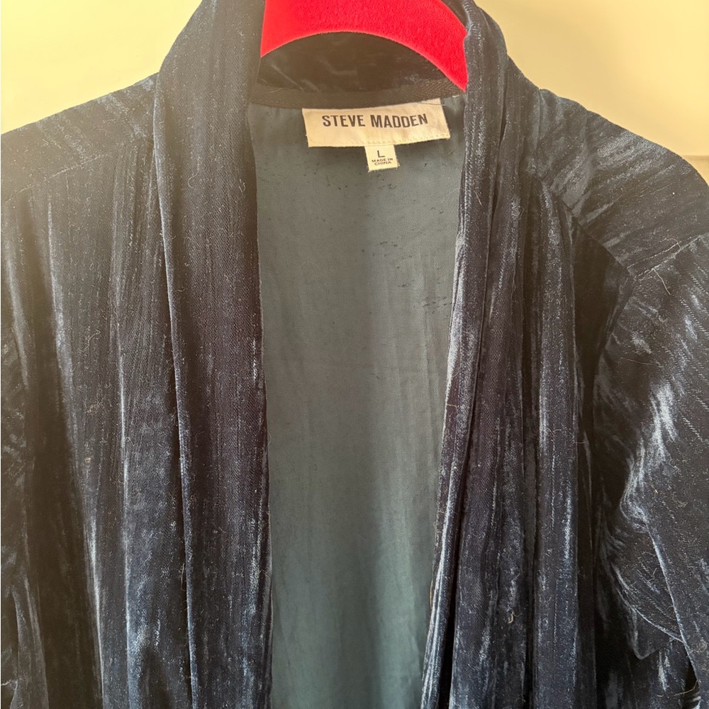 Steve Madden Women’s Crushed Velvet Duster Jacket - Navy Blue